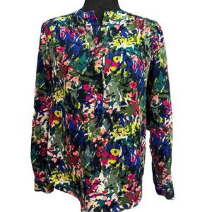 J Crew Blouse XXS Womens Floral Top Office Business Casual Colorful Abstract Art
